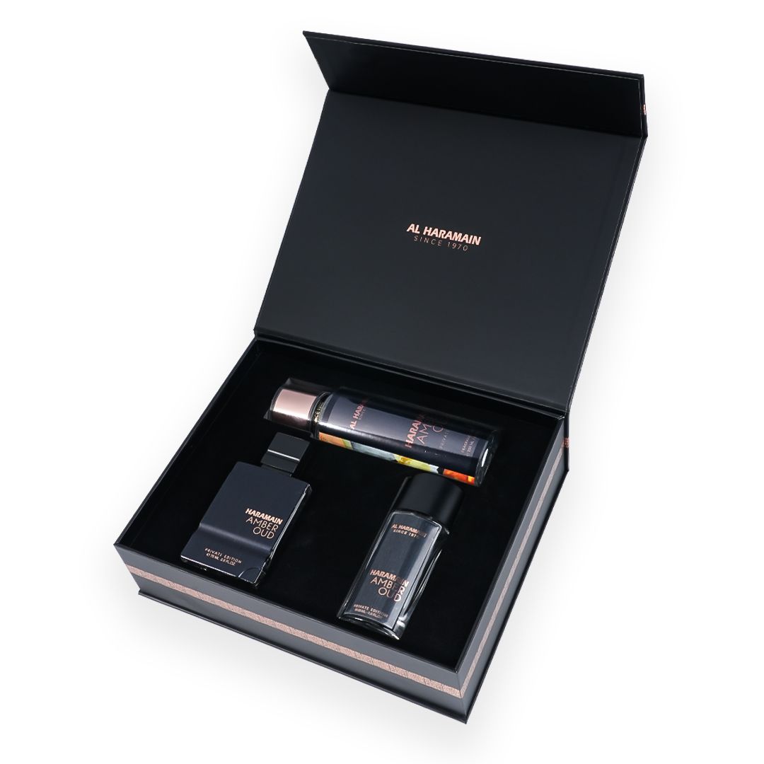 AMBER OUD PRIVATE EDITION GIFT SET (75ml EDP +30ml Travel Spray + 250ml Body Mist)